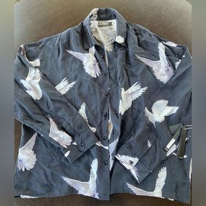 Amiri XXL 100% Silk Dove Shirt Long Sleeve NWT